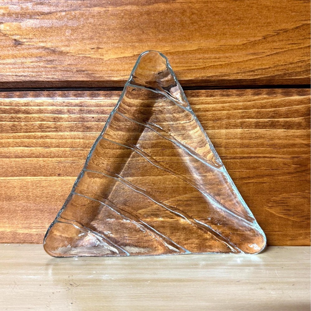 Vintage Triangle Glass Dish Wavy Stripe Trinket Candy Dish Geometric Decor